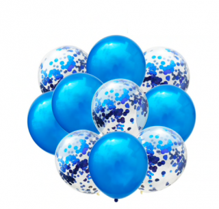 Průhledné krabice s písmeny na balonky na mimi párty Počet barva velikost: 10 ks modré s konfetami, 30 cm