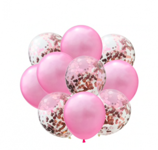 Průhledné krabice s písmeny na balonky na mimi párty Počet barva velikost: 10 ks světle růžové s konfetami, 30 cm