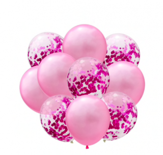Průhledné krabice s písmeny na balonky na mimi párty Počet barva velikost: 10 ks tmavě růžové s konfetami, 30 cm