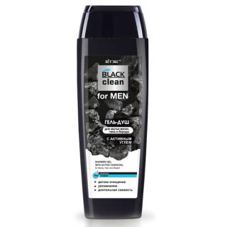 Belita-Vitex Black Clean For Men – Sprchový gel s aktivním uhlím pro mytí vlasů, těla a vousů., 400 ml