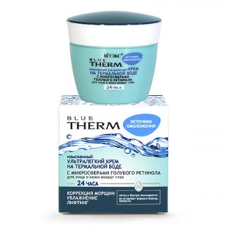 Belita-Vitex Blue Therm – Vynikající ultralehký krém na termální vodě s modrými retinolovými mikrosférami pro obličej a pokožku kolem očí 24 hodin, 45…