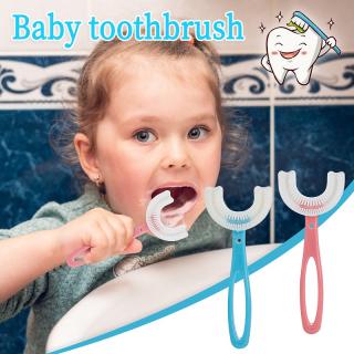 Dětský silikonový kartáček na zuby a dásně ve tvaru U - modrý