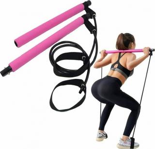 Posilovací tyč s gumou Pilates - růžová