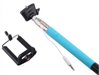 Selfie tyč na mobil s kabeláži - modrý