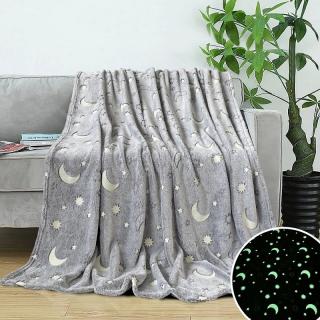 Svítící deka Magic Blanket 160x190cm šedá - měsíc a hvězdy