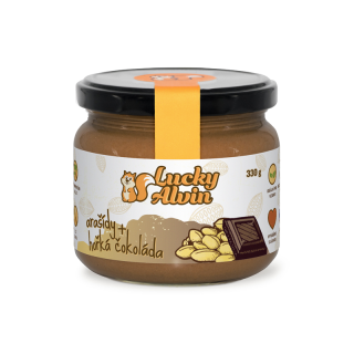 Lucky Alvin Arašídy + hořká čokoláda 330g (Arašídové máslo Lucky Alvin s hořkou belgickou čokoládou)