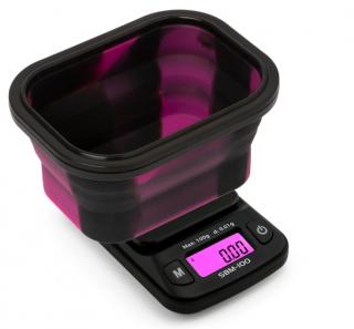 Digitální váha s růžovou silikonovou vaničkou, 0,01 - 100 g