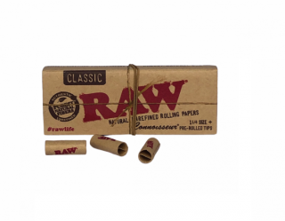 Krátké cigaretové papírky RAW Connoisseur + předrolované filtry