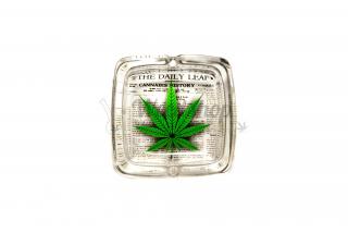 Skleněný popelník hranatý - List marihuany Varianty: List news