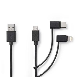 Kabel 3 v 1 | USB 2.0 | USB-A Zástrčka | Apple Lightning 8pinový / USB Micro-B Zástrčka / USB-C™ Zástrčka | 480 Mbps | 1.00 m | Poniklované | Kulatý |…