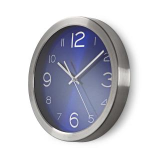 Nedis CLWA010MT30BU analogové nástěnné hodiny 30 cm kovové, nerez + modrá