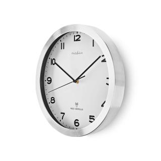 Nedis CLWA110RWT rádiem řízené analogové nástěnné hodiny 30 cm bílá + stříbrná