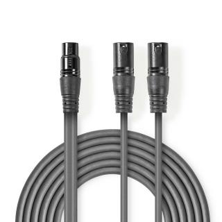 Nedis COTH15020GY15 XLR stereo kabel 2x XLR 3pin zástrčka - XLR 3pin zásuvka, 1.5 m