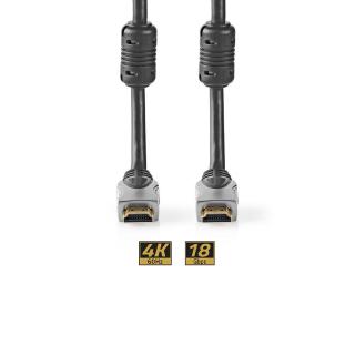 Nedis CVGC34000AT075 HDMI kabel, ethernet, 4K až 18 GB/s, zástrčka HDMI - zástrčka HDMI, 0.75 m, antracit