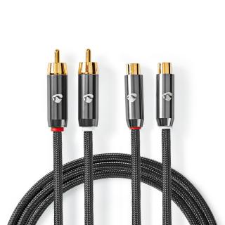 Nedis Fabritallic prodlužovací audio kabel zástrčka 2x cinch - zásuvka 2x cinch, 2 m (CATB24205GY20)