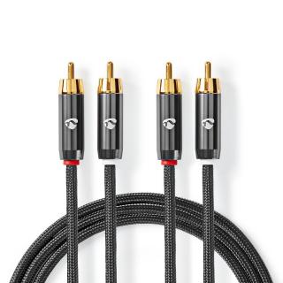 Nedis Fabritallic propojovací audio kabel zástrčka 2x cinch - zástrčka 2x cinch, 1 m (CATB24200GY10)