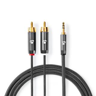 Nedis Fabritallic propojovací audio kabel zástrčka jack 3.5mm - zástrčka 2x cinch, 1 m (CATB22200GY10)