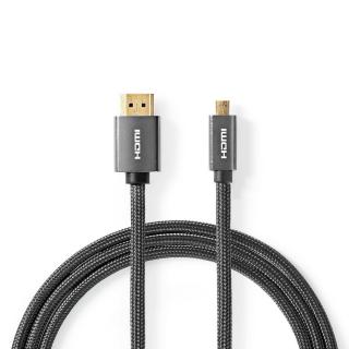 Nedis Fabritallic vysokorychlostní HDMI™ kabel, ethernet, 4K až 18 GB/s, zástrčka HDMI - zástrčka HDMI micro, 2 m (CVTB34700GY20)