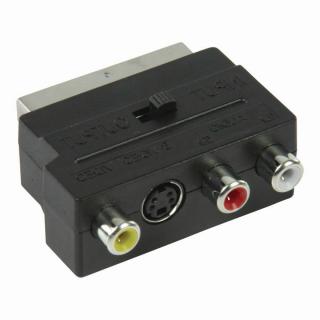 Nedis přepínatelný adaptér zástrčka SCART - zásuvka S-Video + 3x CINCH, černá (CVGP31902BK)