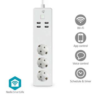 Nedis SmartLife chytrá prodlužovací lišta, 3x Schuko, 4x USB, 16 A (WIFIP312FWT)