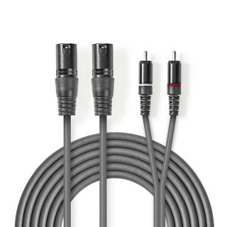 Nedis symetrický stereo audio kabel 2x XLR 3pin zástrčka - 2x CINCH zástrčka, 3 m (COTH15210GY30)