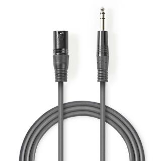 Nedis symetrický XLR kabel XLR 3pin zástrčka - 6.35mm zástrčka, 1.5 m (COTH15100GY15)