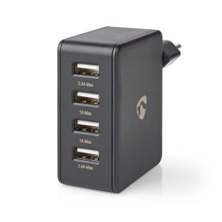 Nedis WCHAU481ABK výkonný USB napájecí adaptér 2 x 2.4 A + 2 x 1 A, černá