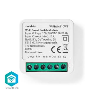 Nedis WIFIWMS10WT SmartLife chytrý WiFi mini vestavný spínač pro ovládání spotřebičů 16 A, 1 kanálový