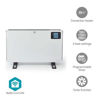 SmartLife Konvekční Horkovzdušný Ventilátor | Wi-Fi | 2000 W | 3 Nastavení Teploty | LCD | 5 - 37 °C | Nastavitelný termostat | Bílá