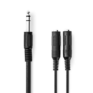 Stereo Audio Kabel | Muž 6,35 mm | 2x 6,35 mm Zásuvka | Poniklované | 0.20 m | Kulatý | Černá | Box