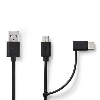 Synchronizační a Nabíjecí Kabel 2 v 1 | USB A Zástrčka - Micro B Zástrčka / Typ-C Zástrčka | 1 m | Černá barva