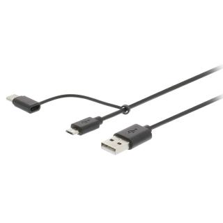 Synchronizační a Nabíjecí Kabel 2 v 1 | USB A Zástrčka - USB Micro B / Typ-C Zástrčka | 1 m | Černá barva