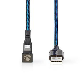 Synchronizační a Nabíjecí Kabel |USB-A Zástrčka na Apple Lightning 8kolíková Zástrčka | Herní Konektor 180 ° | 2 m | Kulatý | Opletený | Černo-modrý