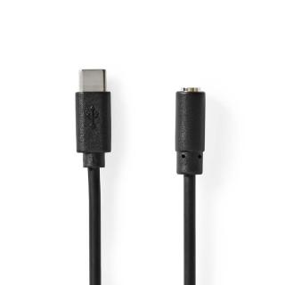 USB-C™ Adaptér | USB 2.0 | USB-C™ Zástrčka | 3,5 mm Zásuvka | 1.00 m | Kulatý | Poniklované | PVC | Černá | Obálka