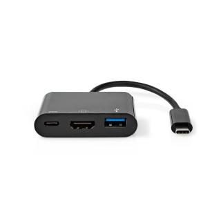 USB-C™ Kabel s Adaptérem | USB-C™ Zástrčka | A Zásuvka + USB-C™ Zásuvka + HDMI™ Výstup | 0,2 m | Černý