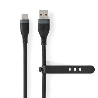 USB kabel | USB 2.0 | USB-A Zástrčka | USB-C™ Zástrčka | 15 W | 480 Mbps | Poniklované | 1.50 m | Kulatý | Silikonový | Černá | Box