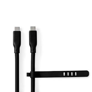 USB kabel | USB 3.2 Gen 2 | USB-C™ Zástrčka | USB-C™ Zástrčka | 240 W | 8K@30Hz | 20 Gbps | Poniklované | 1.00 m | Kulatý | Silikonový | Černá | Box