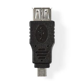 USB Micro-B Adaptér | USB 2.0 | USB Micro-B Zástrčka | USB-A Zásuvka | 480 Mbps | Poniklované | PVC | Černá | Blistr