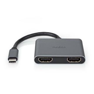 USB Multiport Adaptér | USB 3.2 Gen 1 | USB-C™ Zástrčka | 2x HDMI™ | 0.10 m | Kulatý | Poniklované | PVC | Černá | Box