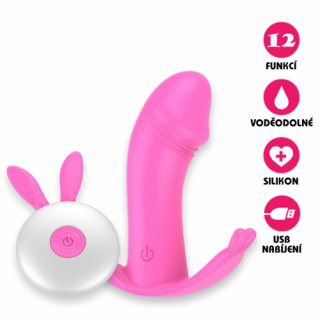 Bezdrátový vibrační motýlek USB Wireless Rabbit růžový