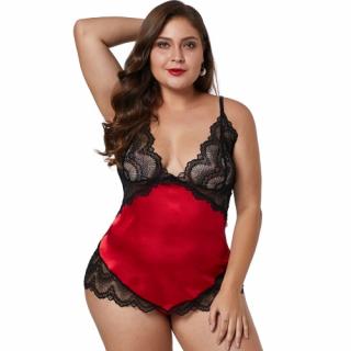 Dámská košilka s kahotkami Red Lace Silky Satin Plus Size Chemise Velikost: 2XL (50-52)