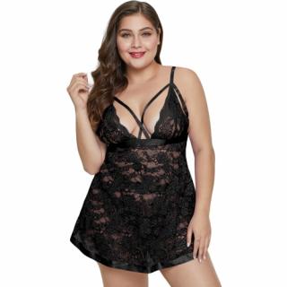 Dámská košilka s kalhotkami Black Dreamy Lace Plus Size Babydoll Velikost: 2XL (50-52)