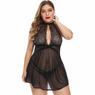 Dámská košilka s kalhotkami Black Plus Size Fantasy Babydoll Velikost: 2XL (50-52)