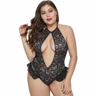 Dámské Body Halter Hollow-out Floral Plus Size Lingerie Velikost: 2XL (50-52)