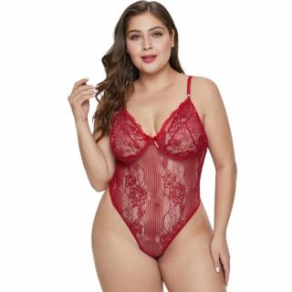 Dámské Body Red Sweet Floral Plus Size Teddy Lingerie Velikost: 2XL (50-52)