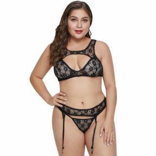 Dámské spodní prádlo Black Hollow-out Bust Plus Size Bralette Set Velikost: 2XL (50-52)