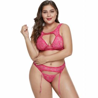 Dámské spodní prádlo Rose Hollow-out Bust Plus Size Bralette Set Velikost: 2XL (50-52)