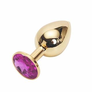 Ocelový anální kolík Golden Small Diamond (fialový kamínek)
