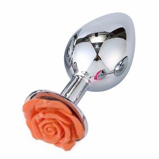 Ocelový anální kolík Medium Rose (oranžový květ)