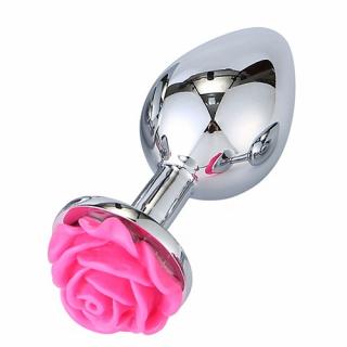 Ocelový anální kolík Medium Rose (růžový květ)